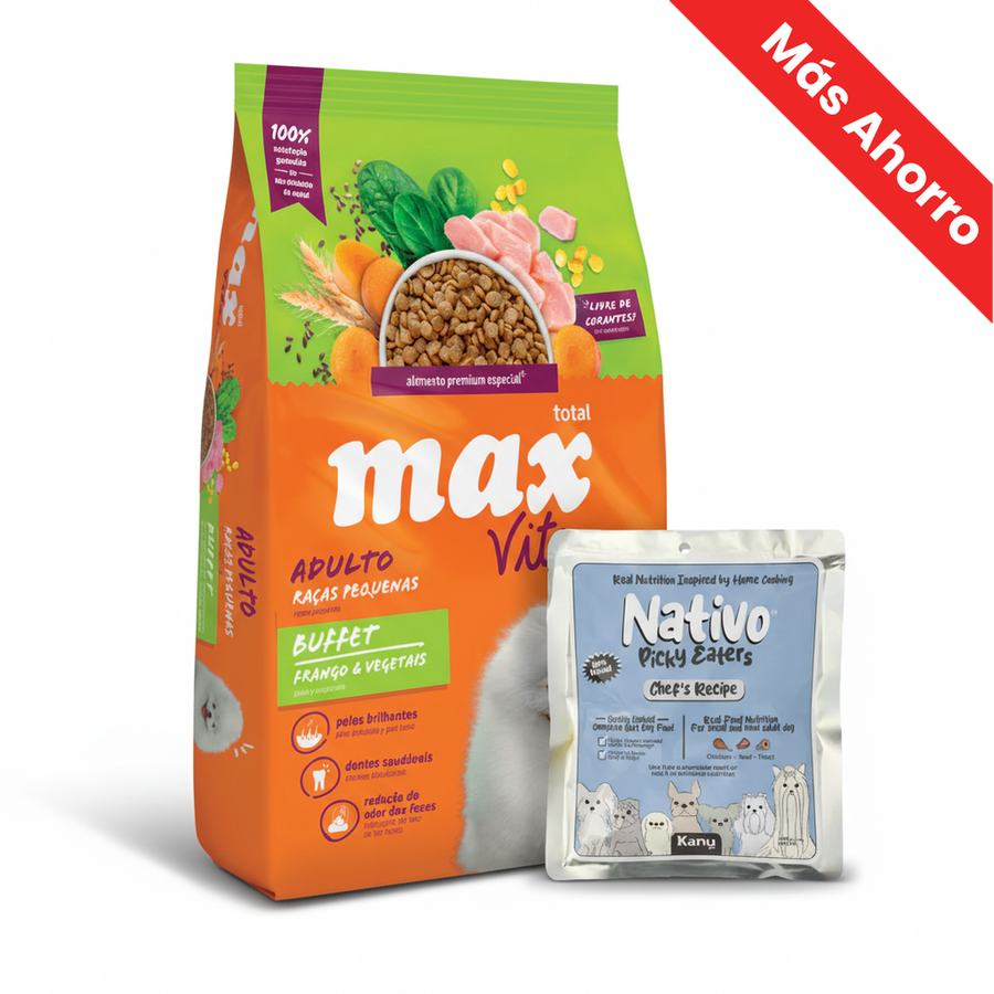 Alimento Seco Total Max Vita Pollo para Perro Adulto Raza Pequeña + Alimento Húmedo Nativo Chef’s Recipe Picky Eaters Kanu Pet para Perros