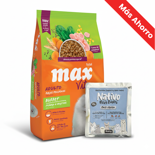Paquete Total Max Vita Pollo para Perro Adulto Raza Pequeña + Nativo Chef’s Recipe Picky Eaters Kanu Pet para Perros